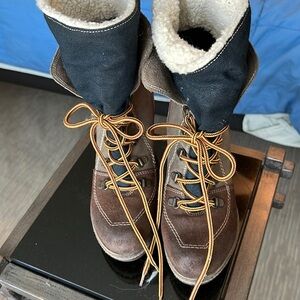 Diesel Suede Leather LaceUp Block Heel Booties Faux Sherpa Cuff Moto Combat, 7.5